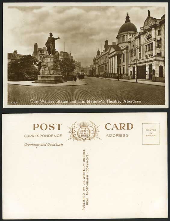 Aberdeen Old Postcard H. Majesty Theatre Wallace Statue