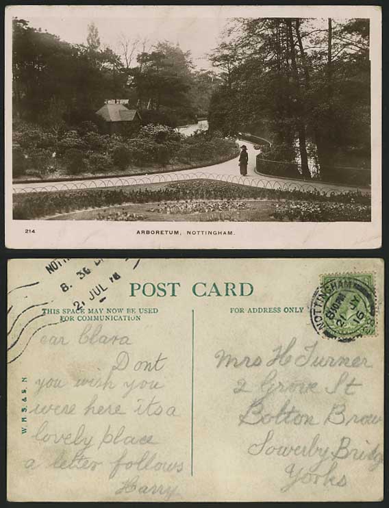 NOTTINGHAM ARBORETUM 1916 Old Postcard Garden Park Lady