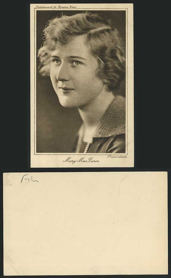 Mary MacLaren American Film Actress Cinema Old Postcard
