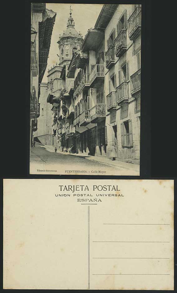 Fuenterrabia Old Postcard Calle Mayor Road, Clock Tower