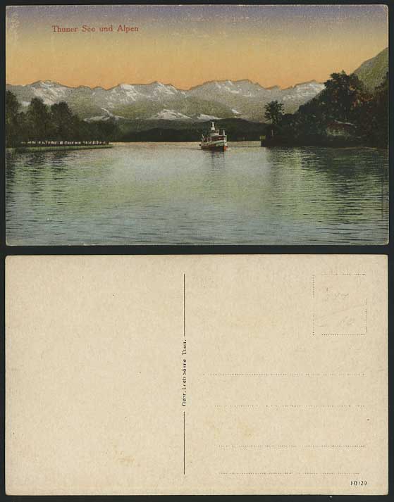 Swiss Old Postcard LAKE Thuner See Und Alpen Ferry Boat