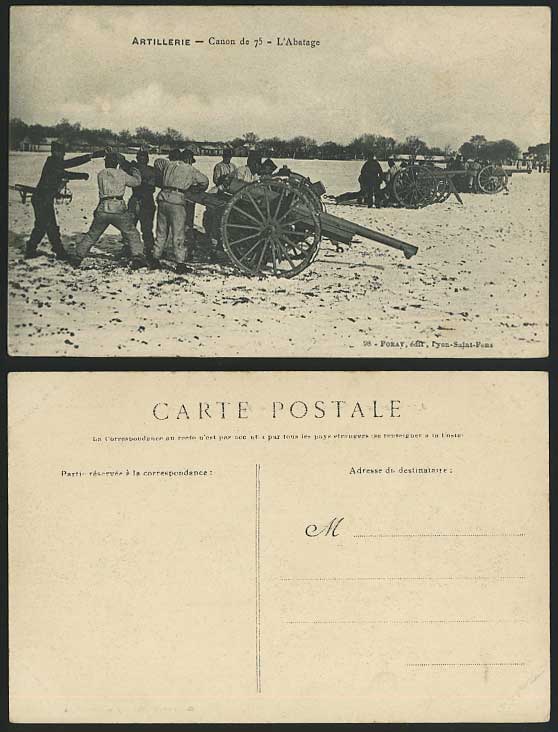 Artillery Soldiers Old Postcard Cannon Canon 75 Abatage