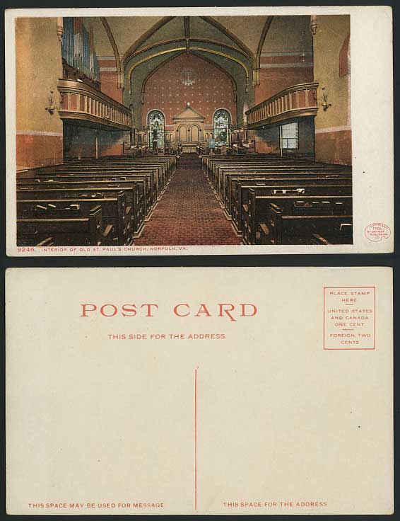USA St Paul's Church Norfolk VA Pipe Organ Old Postcard