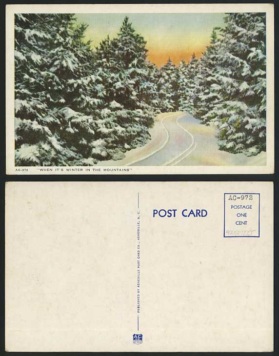 When it's winter in Mountains Old US Postcard Asheville