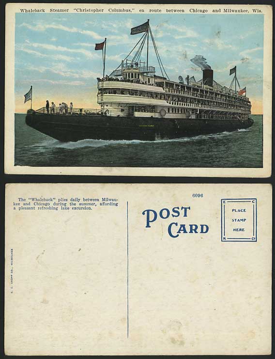 Whaleback Steamer Chrsitopher Columbus USA Old Postcard