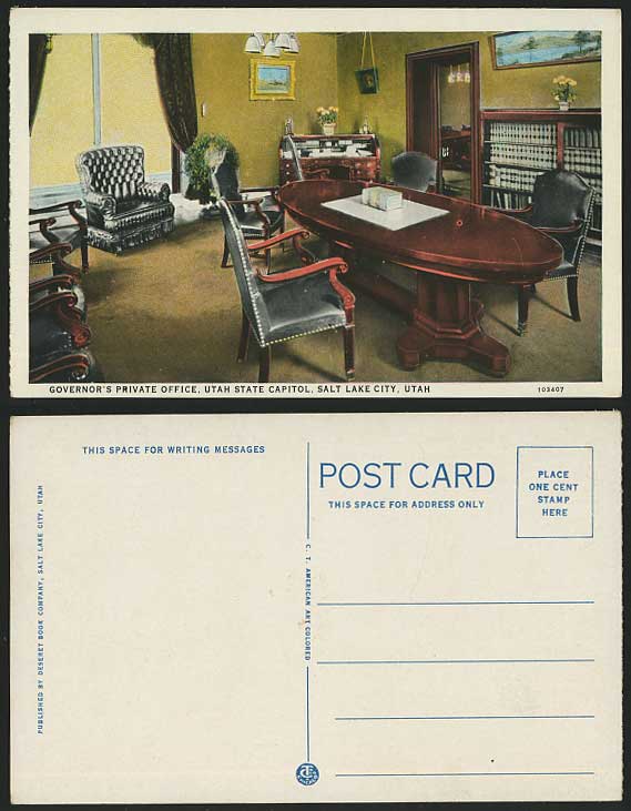 USA UTAH Capitol Old Postcard Governor's Private Office