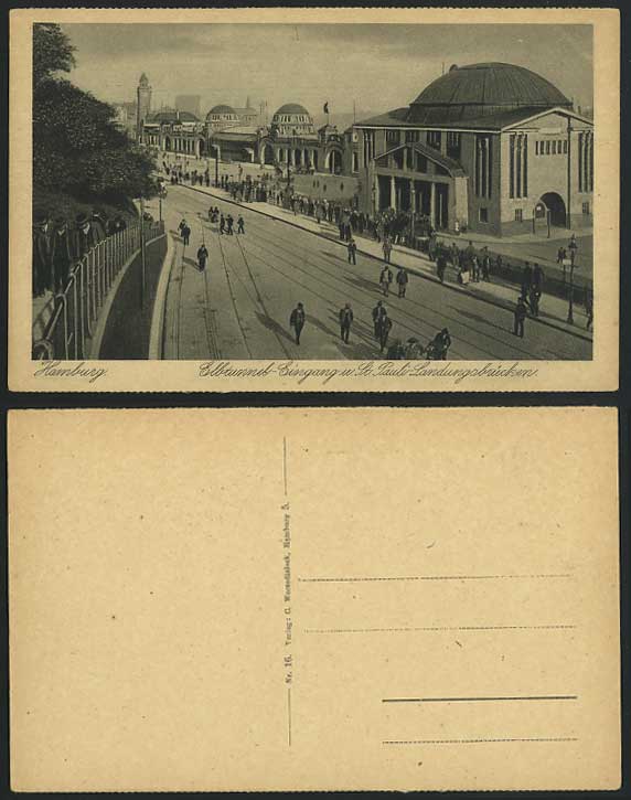 Hamburg Old Postcard ELBTUNNEL Eingang St Pauli Landung