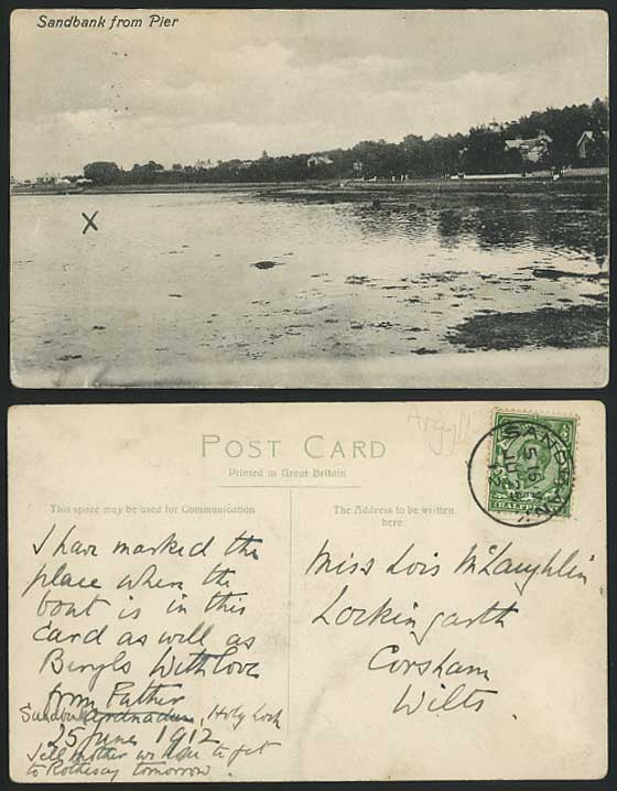 SANDBANK from Pier, ARGYLL, Holy Loch 1912 Old Postcard