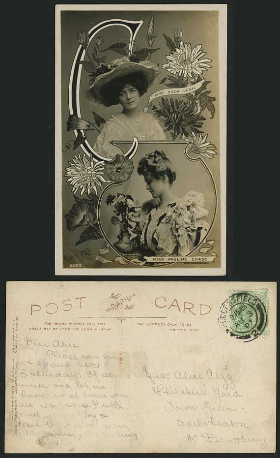 Actresses PAULINE CHASE & Hilda Coral 1907 Old Postcard