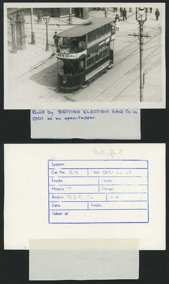 TRAM British Electric Car 1901 Open Topper Old RP Card
