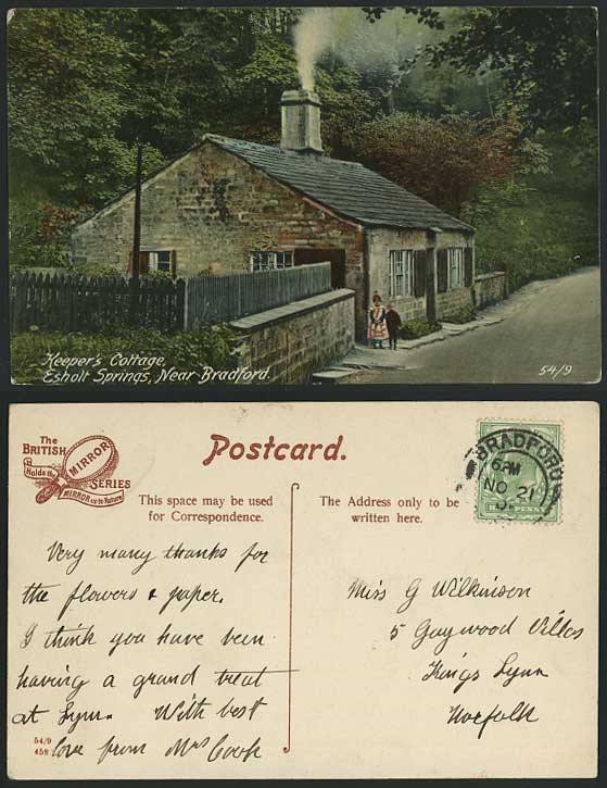 Bradford Keeper's Cottage, Esholt Springs 1905 Postcard