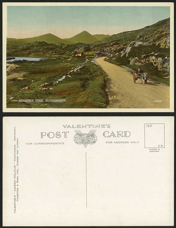 GLENGARRIFF Old Postcard Jaunting Car on Mountain Road