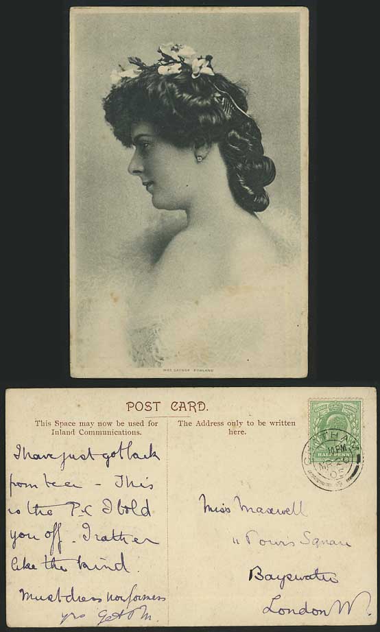 Actress Miss GAYNOR ROWLANDS Woman 1905 Old Postcard