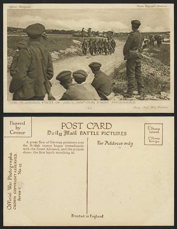WW1 1 July 1916 Old Postcard Our First Prisoners of War