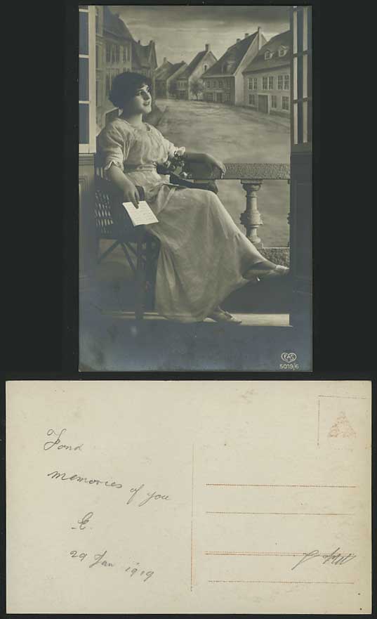 Young Woman Lady with Letters 1919 Old Postcard Street