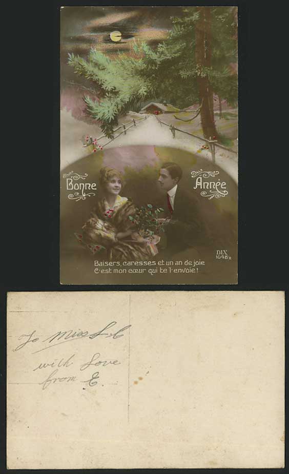 Romance Bonne Annee Happy New Year Old Tinted Postcard