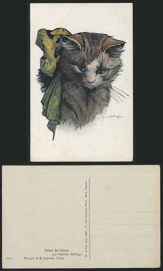 CAT, Tetes de Chats, W.J. Ophelia Billinge Old Postcard
