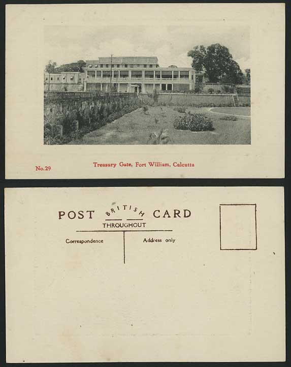 India Old Embossed Postcard TREASURY GATE, Fort William Calcutta British Indian