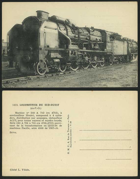 Locomotives du Sud-Ouest Locomotive Train Old Postcard