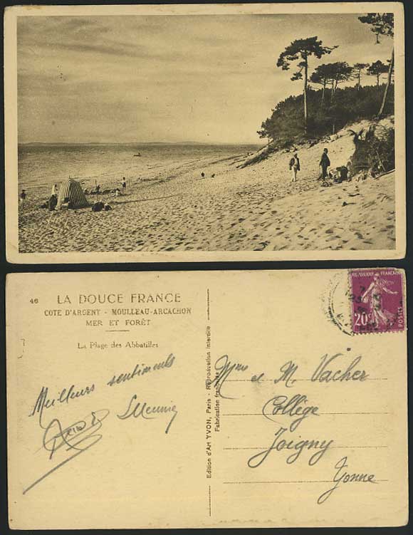 Argent Moulleau-Arcachon Abbatilles Beach 1936 Postcard