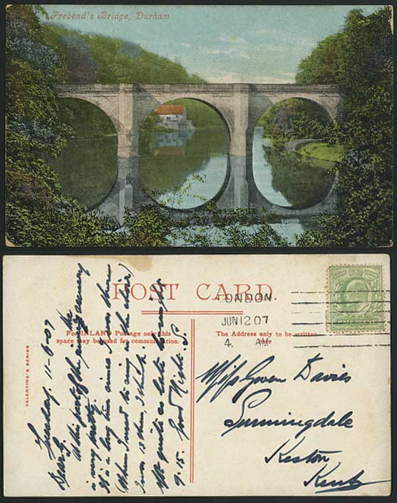 Durham PREBEND'S BRIDGE & River Scene 1907 Old Colour Postcard