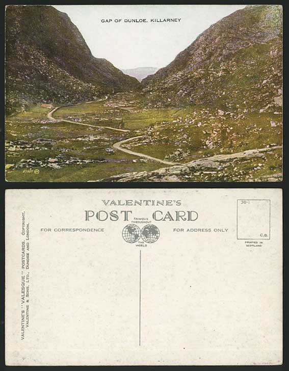 Co. Kerry Old Postcard GAP OF DUNLOE Killarney Panorama