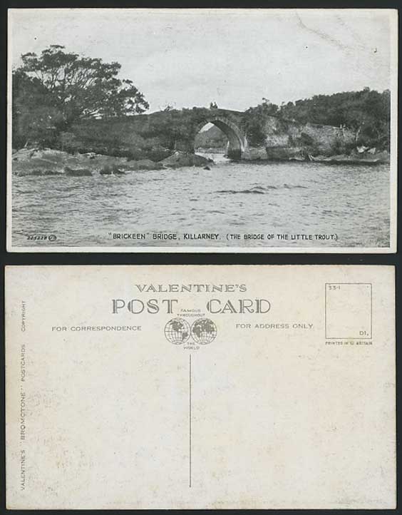 Killarney Old Postcard BRICKEEN BRIDGE of Little Trout