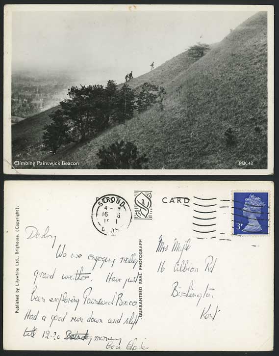 Climbing PAINSWICK BEACON, Gloucestershire Old Postcard