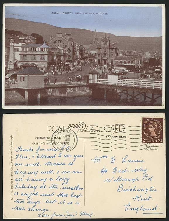 DUNOON ARGYLL STREET, Pier, Douglas Hotel 1954 Postcard
