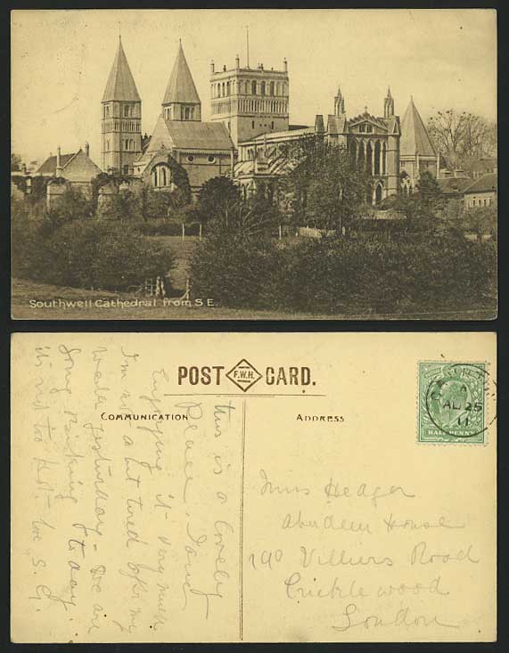 SOUTHWELL CATHEDRAL - from South East 1911 Old Postcard Nottinghamshire