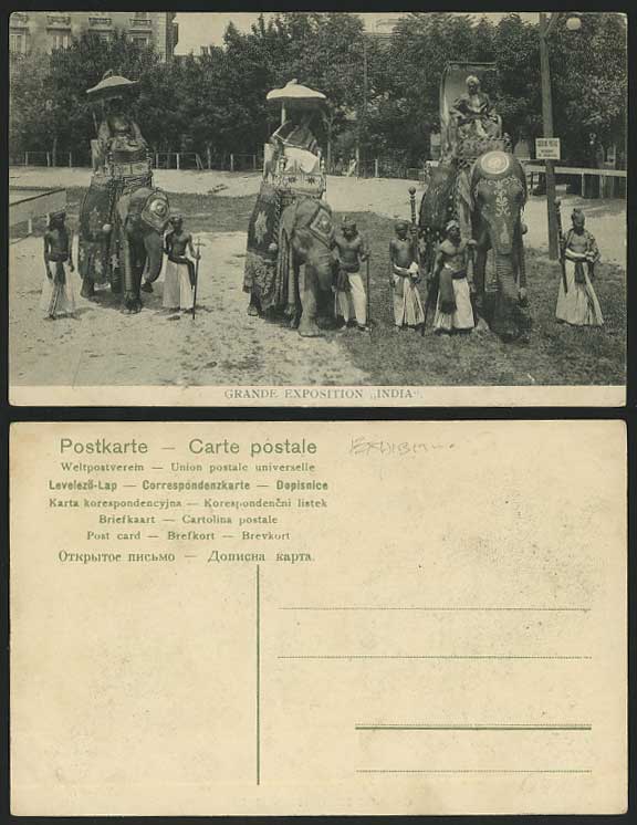 INDIA Gde. Exposition Old Postcard Elephants Exhibition