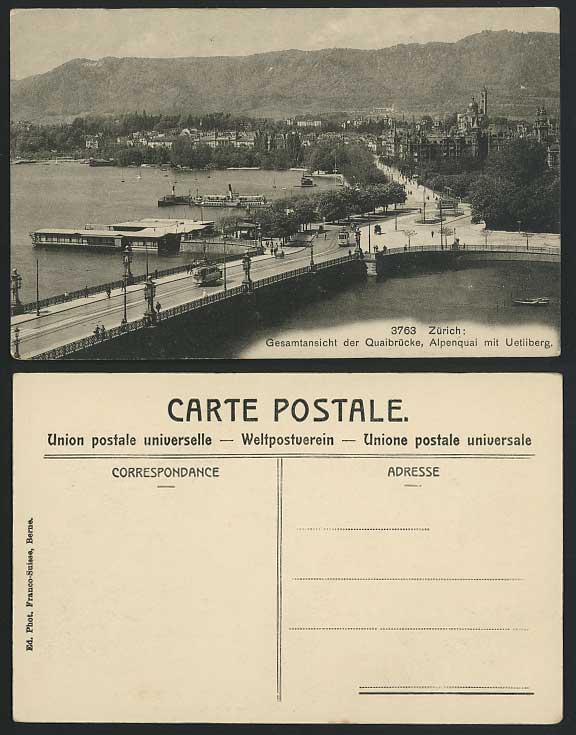 Swiss Old Postcard Gesamtansicht Quaibruecke Alpenquai