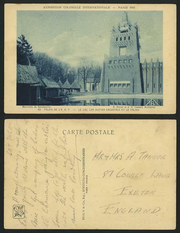 Exhibition Paris 1931 Postcard Palais de L'A.O.F. Huts