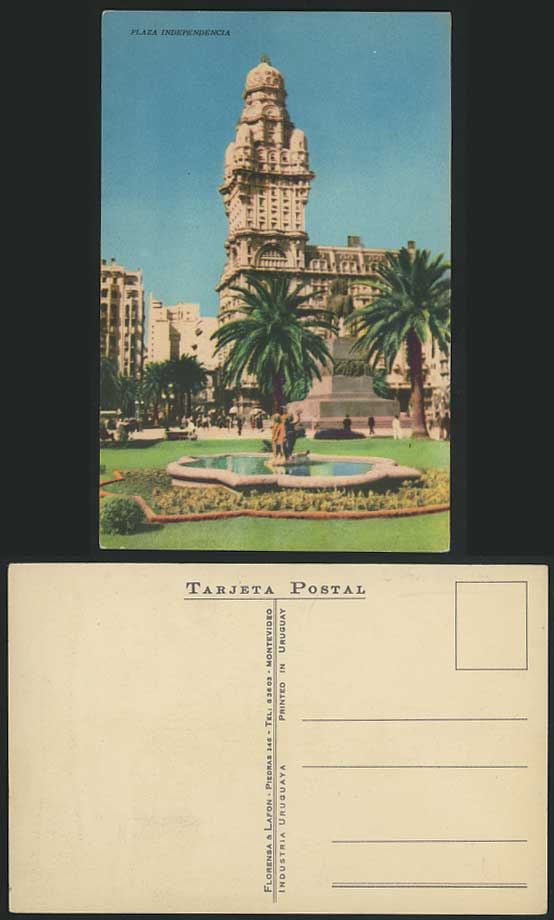 Uruguay Old Color Postcard Plaza Independencia Fountain