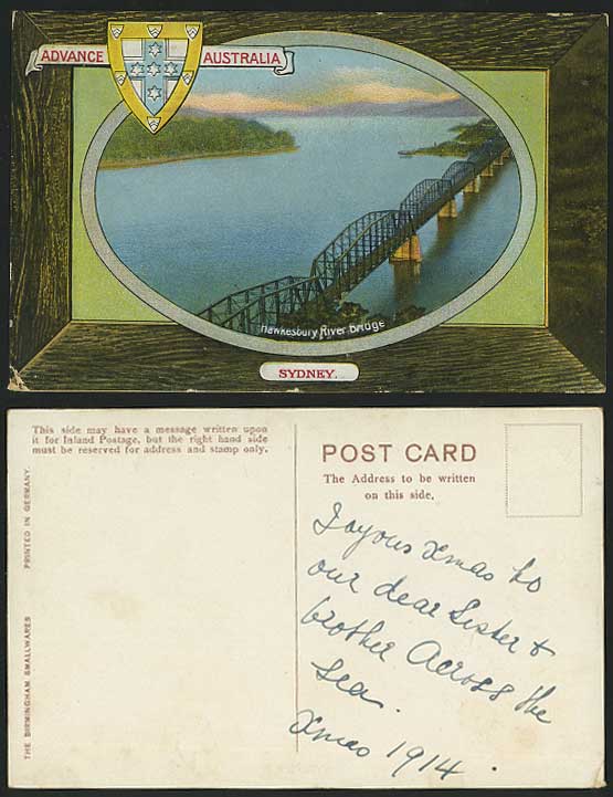 Australia 1914 Old Color Postcard Sydney Hawkesbury River Bridge New South Wales