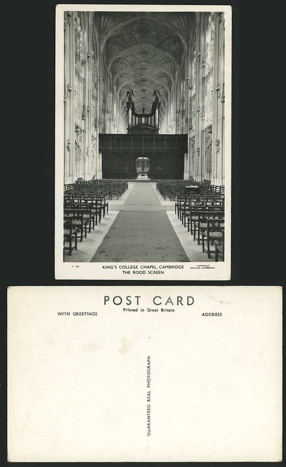 Cambridge Old Postcard Kings College Chapel Rood Screen