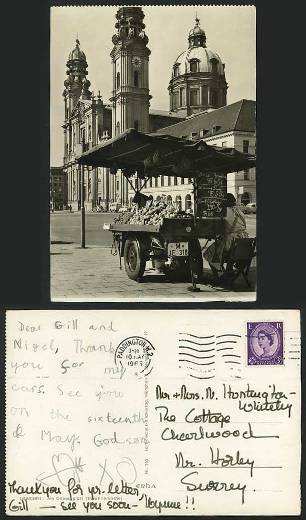 German Munich 1965 Postcard Odeonsplatz Theatinerkirche
