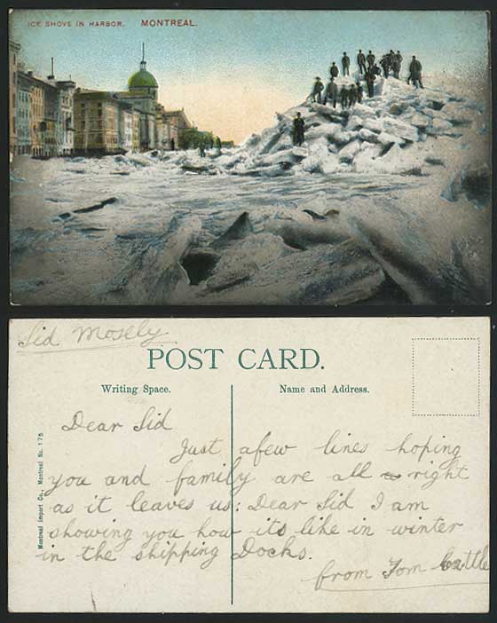 Canada Snowy MONTREAL Ice Shove in Harbour Old Postcard