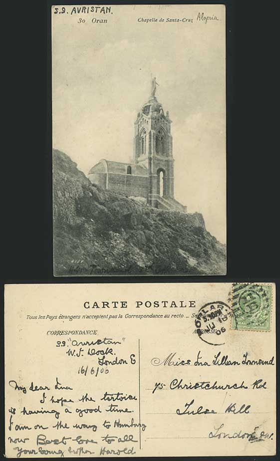 ORAN 1906 Postcard Chapelle de Santa-Cruz Chapel Statue
