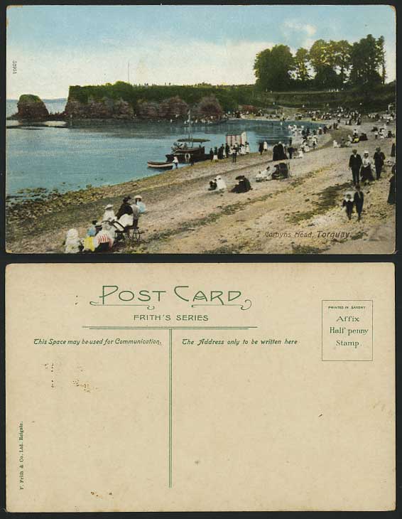 Torquay Old Postcard Corbyn's Head, Boats Beach & Rocks