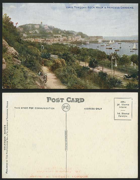 Torquay Devon Old Colour Postcard Rock Walk Princess Gardens Harbour
