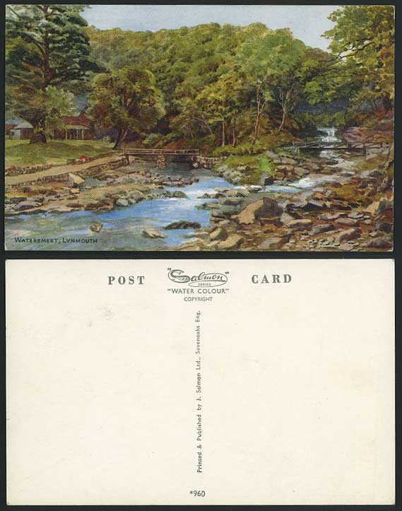 LYNMOUTH WATERSMEET Old Postcard Rivers Rocks & Bridges
