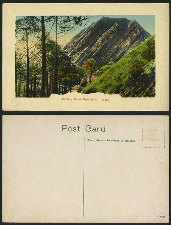 India Old Embossed Colour Postcard MONKEY POINT - Kasouli Hill Mountains