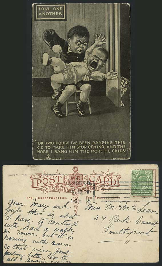 The More I Bang Him The More He Cries 1911 Old Postcard