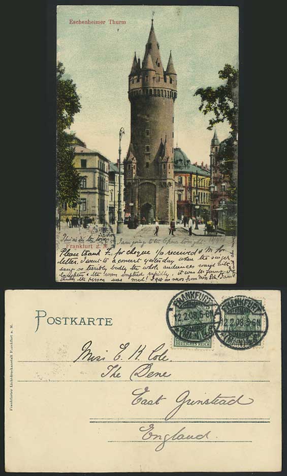 Frankfurt 1908 Old UB Postcard Eschenheimer Turm, Tower