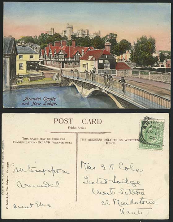 ARUNDEL CASTLE Lodge & Bridge 1906 Old Tinted Postcard