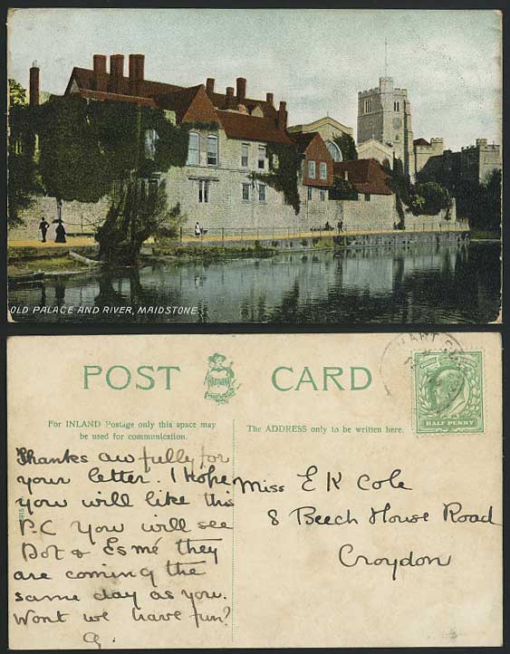 MAIDSTONE Vintage Colour Postcard Old Palace & River, Church Kent