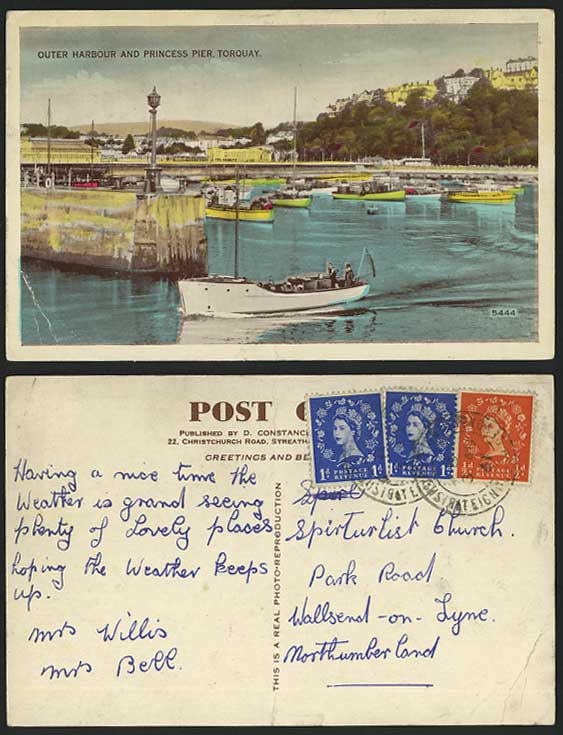 Torquay 1961 Old Postcard PRINCESS PIER & Outer Harbour