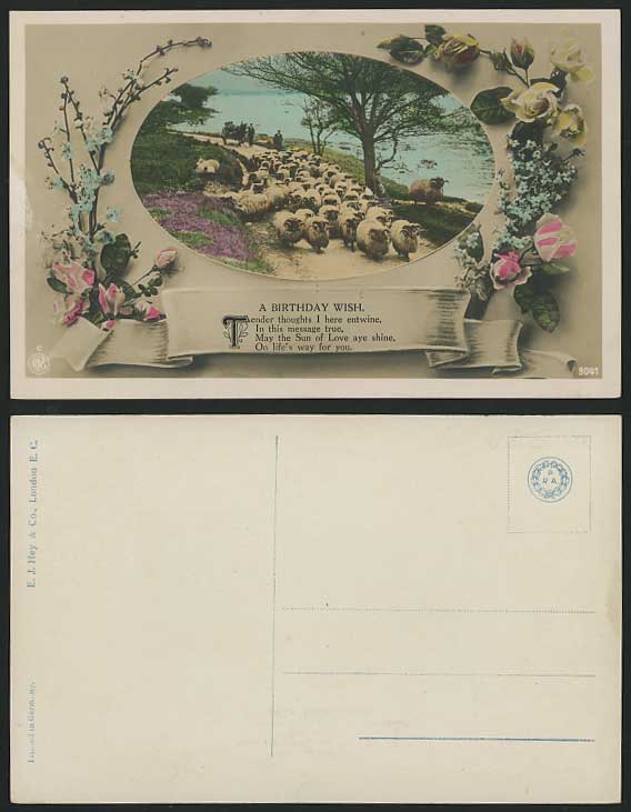 Shepherd Sheep Horse Cart Lake Old Hand Tinted Postcard