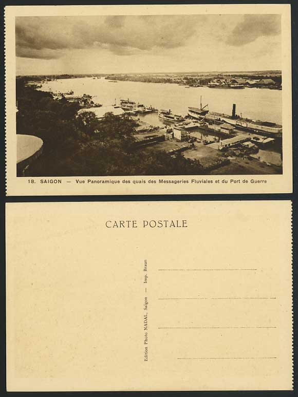 Indo-China Saigon Old Postcard Quais de Messageries Port de Guerre Vietnam Quays
